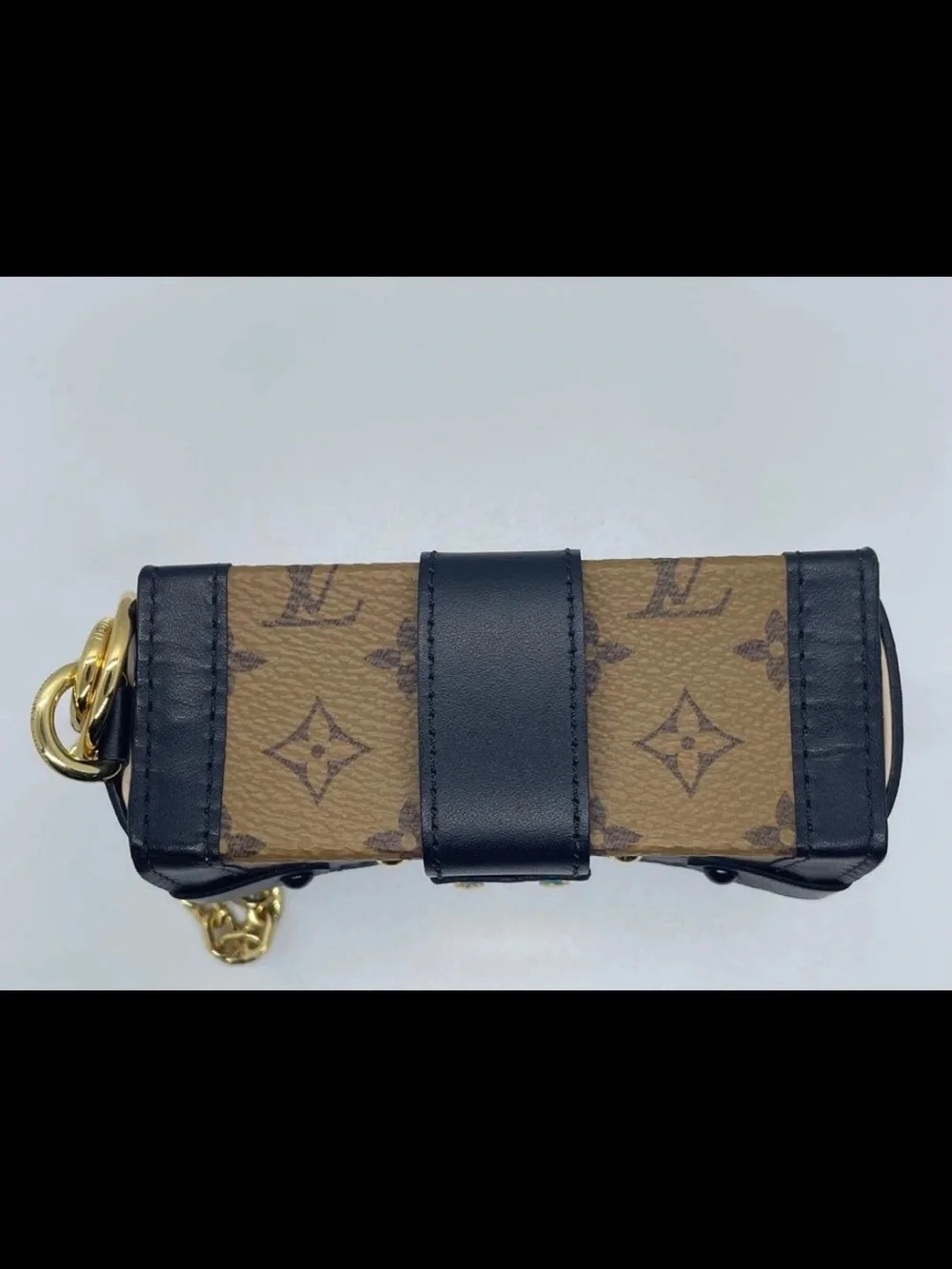 Louis Vuitton Brown Monogram Mini Trunk Bag with Black Accents and Gold Hardware